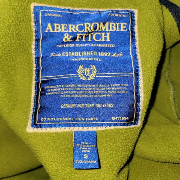 Y2K Abercrombie & Fitch Vintage Navy Green Deep Pile Fleece Jacket Coat Small - Picture 9 of 10